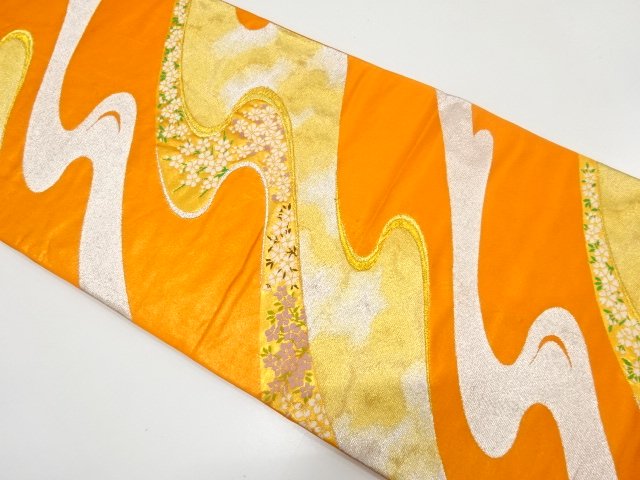 JAPANESE KIMONO / ANTIQUE FUKURO OBI / WOVEN KIKU